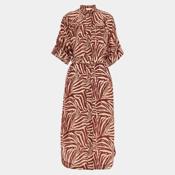 ZIMMERMANN‎ Belted zebra-print silk crepe de chine midi shirt dress - Picture 1 of 9